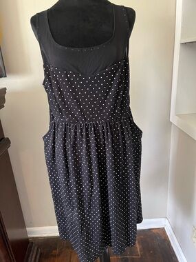 Torrid Dress Size 1 Black White Polka Dot Sleeveless Fit Flare Plus Size scoop